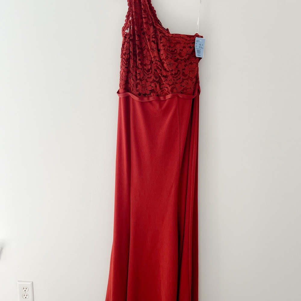 David’s Bridal One Shoulder Lace Top Dress NWT Size 14 cinnamon (burnt orange)